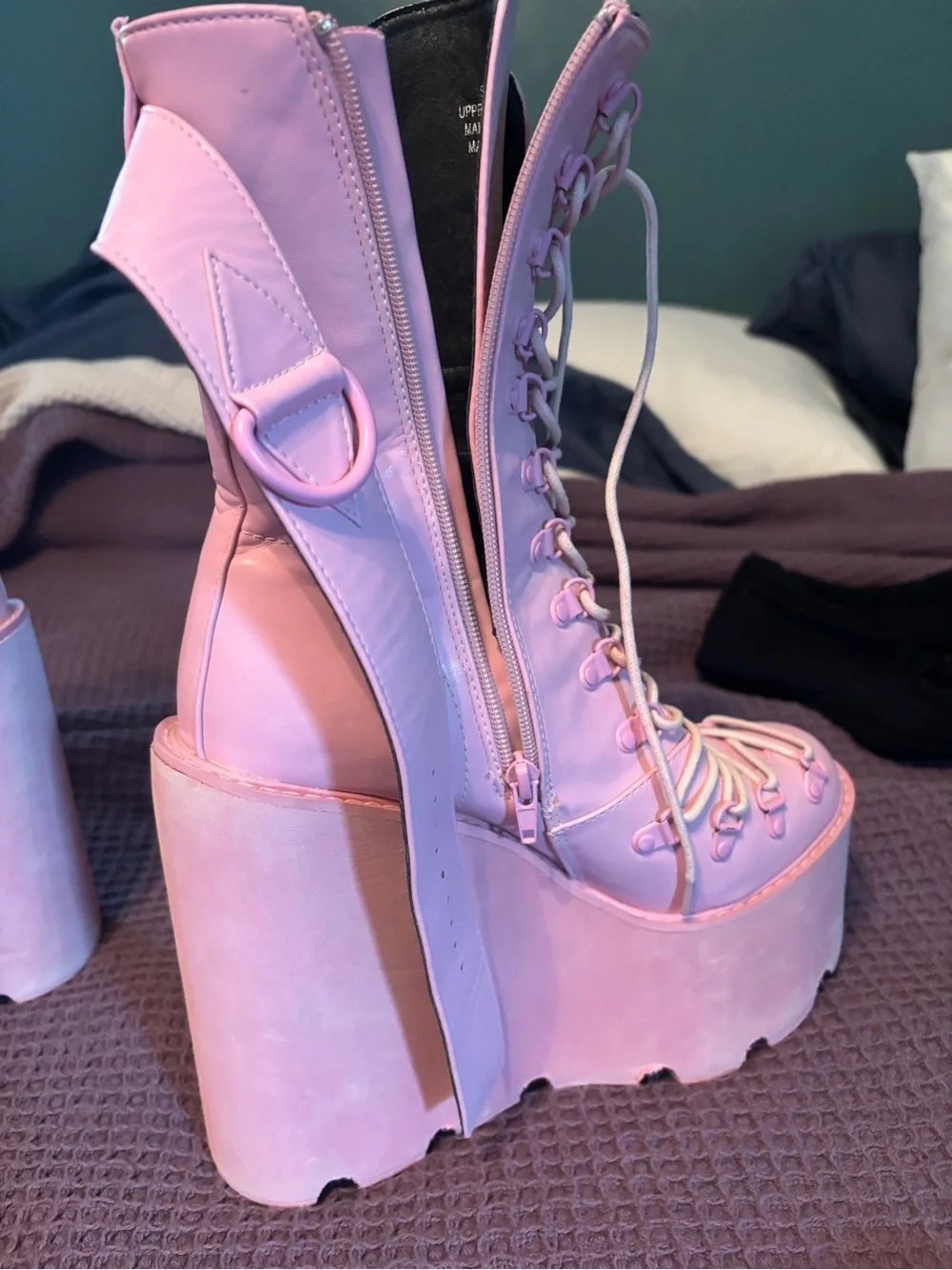 Sugar Thrillz Pink Lace-Up Platform Boots
